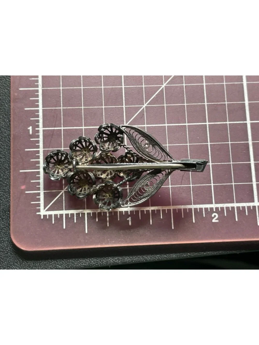 Antique Cannetille Silver Filigree Flower Bouquet Brooch Etruscan Pin C-Clasp